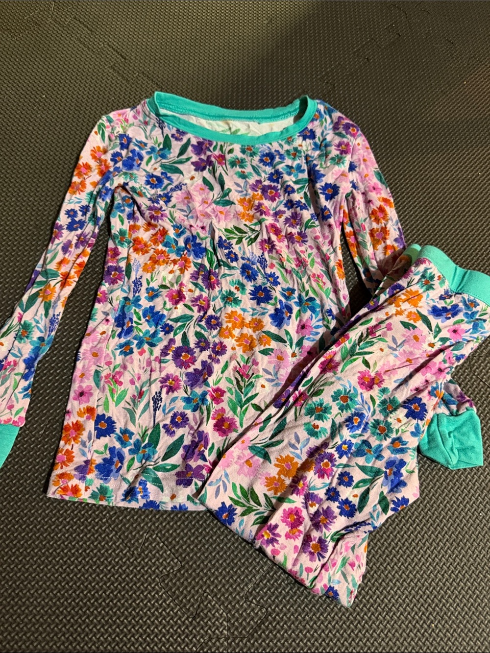 Little sleepies  Floral Long-Sleeve Pajama Set in Mint Trim
